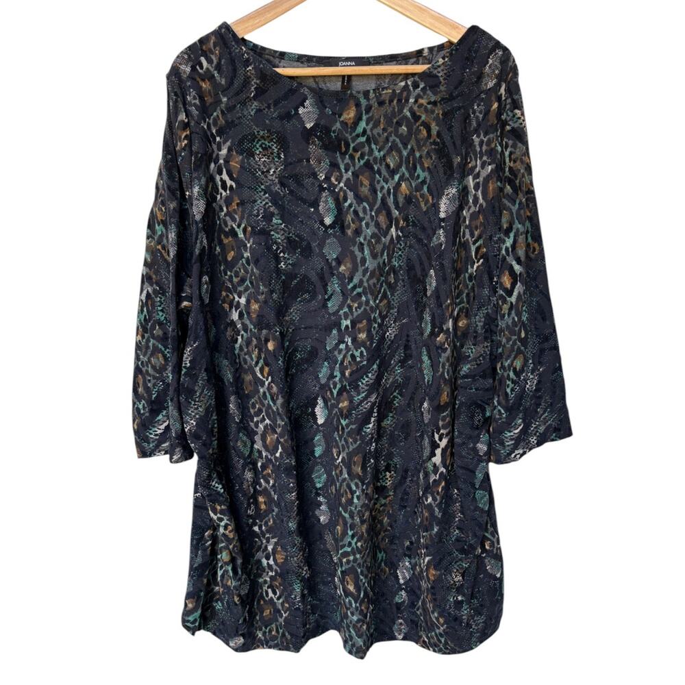 Joanna Hope Embossed Velvet Animal Print Ruched Top Unique Art to Wear sz 28